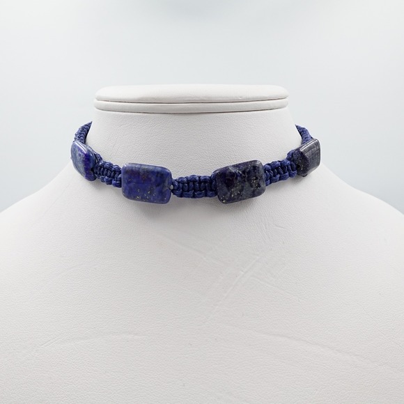 Free People Jewelry - Free People Blue Lapis Macrame Choker Necklace Sweet Carolina Boho Chic